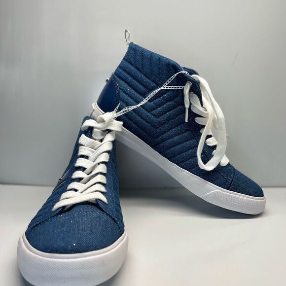 G By Guess GBG Women’s High Top Lace Up Sneakers Sparkle Denim Upper Size 9M - Picture 4 of 11